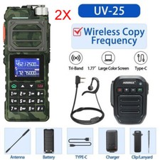 UV-25 10W WALKIE TALKIE LONG RANGE TRI-POWER TWO WAY RADIO DTMF BLUETOOTH MIC 2X