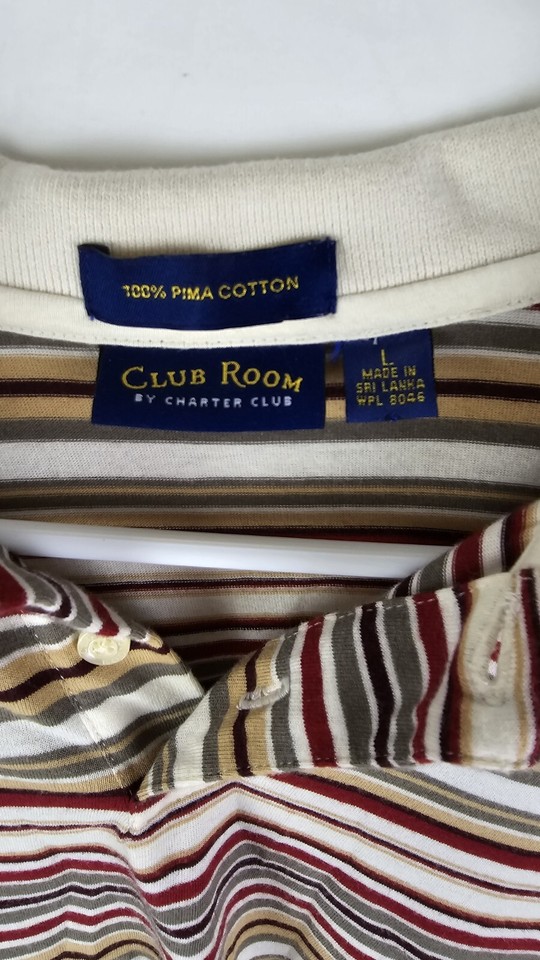 Club Room Estate Mens 100 Pima Cotton Striped Long Sleeve Polo Shirt