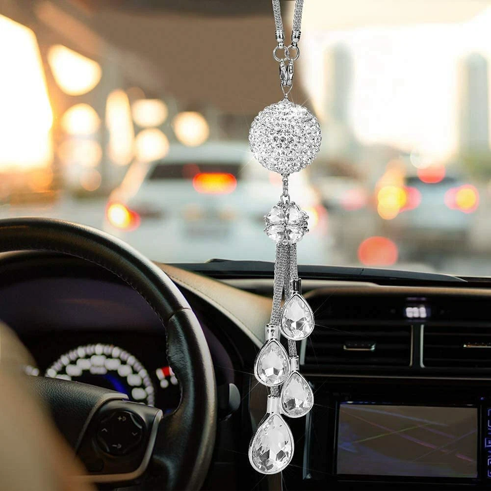 Car Bling Rearview Mirror Accessories Crystal Pendant Car