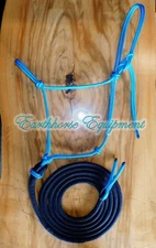 Marine rope training halter 12ft lead set Cyan blue/Black