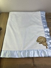 Carter's MoNkEy Striped Plush Velour Fleece Satin Crib baby Blanket