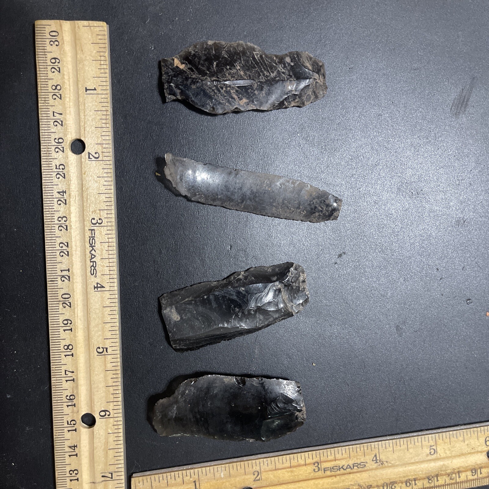Obsidian Razor Mayan Obsidian Core Flaking Blades/ Razor Blades ; Pre-Columbian Artifact