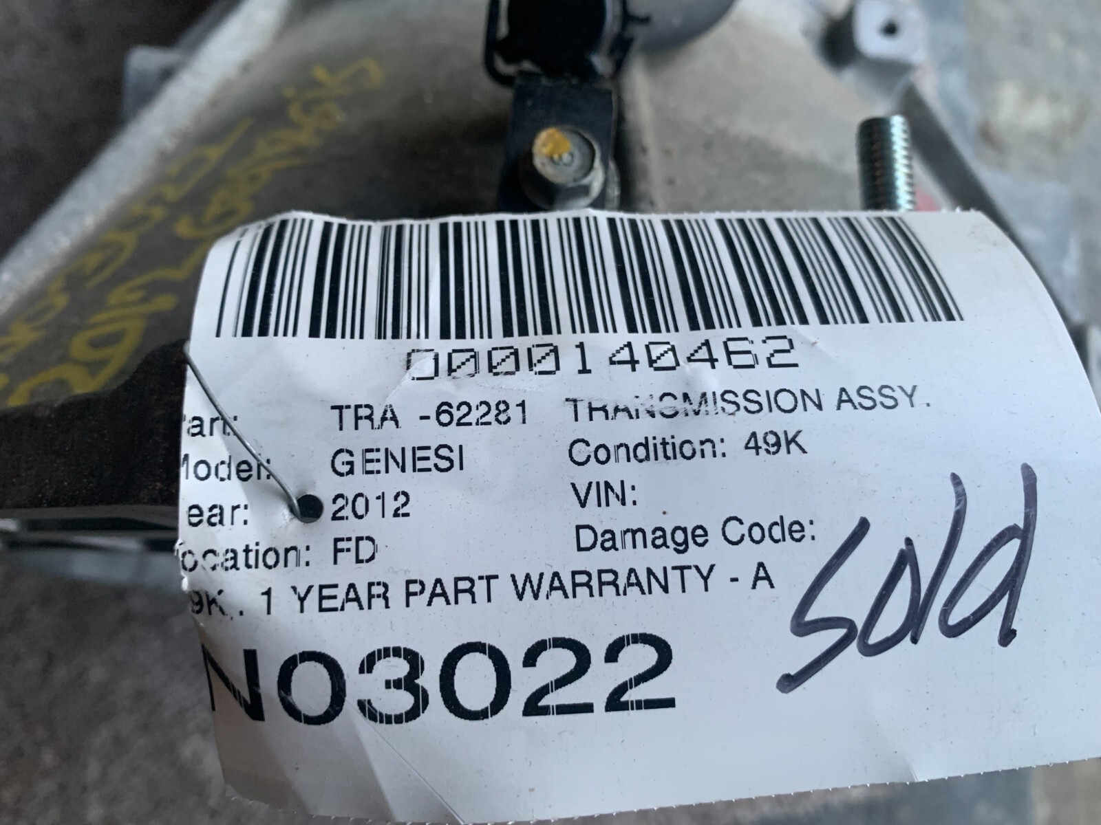 20122014 HYUNDAI GENESIS Transmission 80K AT Sedan 3.8L Warranty