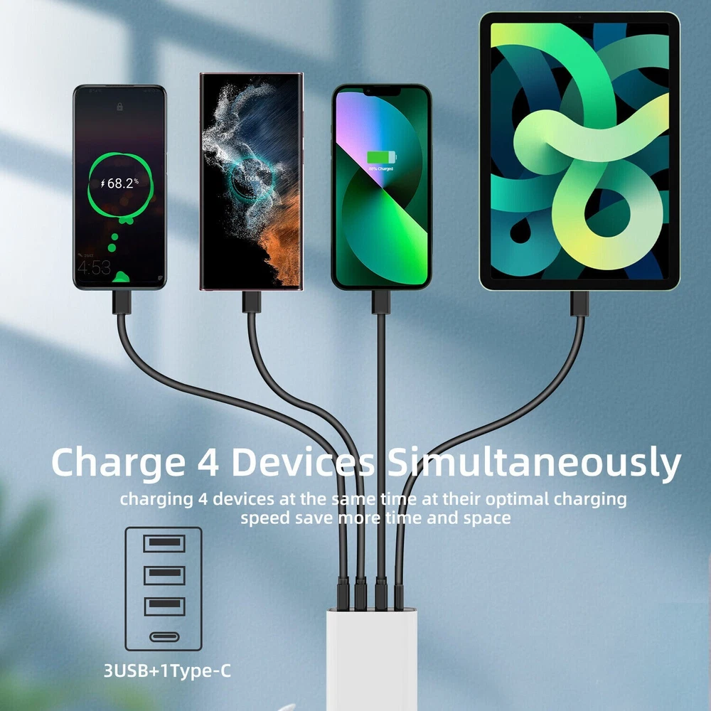 4-Port USB & USB-C Fast Charging Travel Adapter 2-Pack - USA  