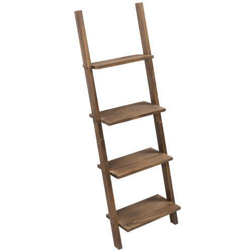 4-Tier Burnt Wood Decorative Wall-Leaning Ladder Shelves, Ladder Shelves - Picture 4 of 7