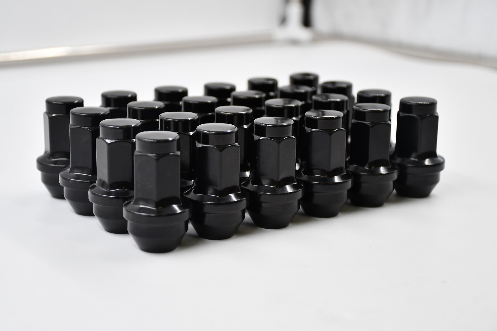 Set 24 14mm x 1.5 Black Solid 1 Piece Lug Nuts 13/16 Hex fit Ford F150