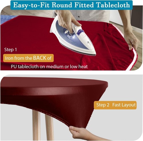 Elegant Double Fitted Burgundy Round Tablecloth - Waterproof & Stain-Resistant - Picture 8 of 9