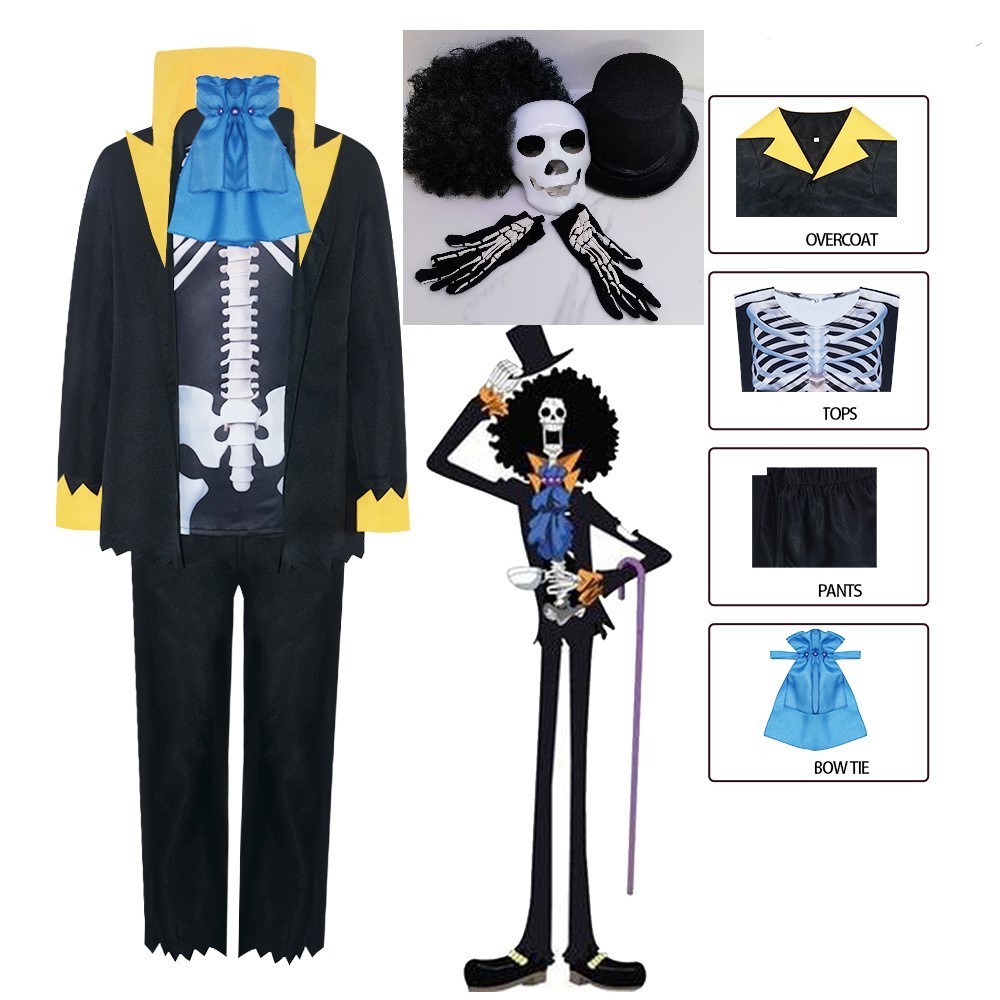 Anime Burukku Cosplay Costume Brook Revive-Revive Fruit Wig Skull Print Uniform