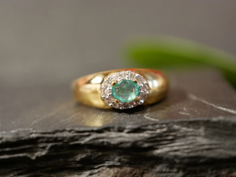 925 Silber Ring Harry Ivens IV Vergoldet Design Besatz Oval Smaragd Zirkonia - Bild 4 von 4