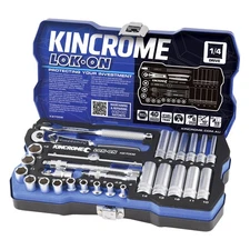 KINCROME LOK-ON 28 PCE 1/4" Drive METRIC Tool Socket & Deep Set w/ Rachet K27002