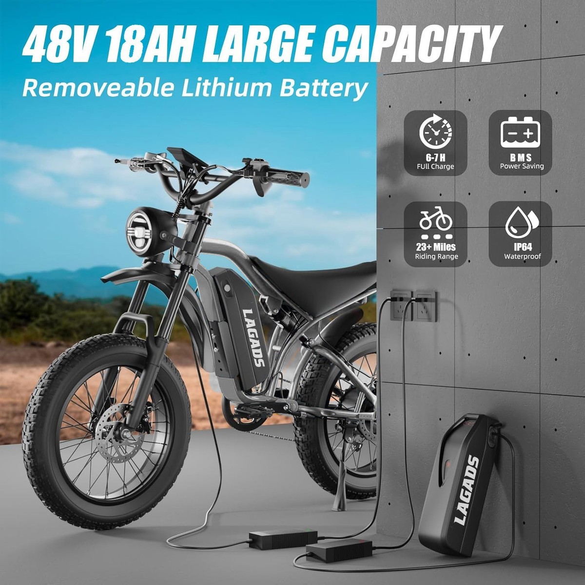 Lagads JD20-Air Ebike 1200W 48V18Ah 20''fat tire 50KM/H electric