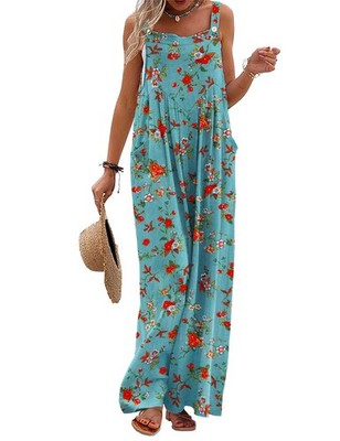 YESNO Women's Summer Casual Overalls Loose Wide Leg Jumpsuits Boho Floral Pri...