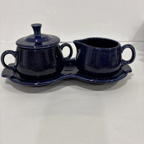 Fiesta Cobalt Blue Creamer & Sugar w/Tray 4 Pc