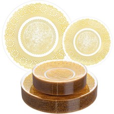 100PCS Clear and Gold Plastic Plates, Gold Disposable Plates Heavy Duty, Eleg...