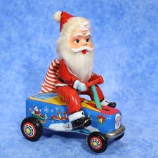 1960s SANTA PUMP MOBILE Christmas Battery Tin Toy NICE RARE!