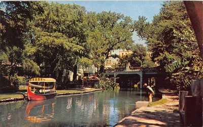 Vintage San Antonio River Postcard Texas Scenic Boat Ride 3¢ Stamp