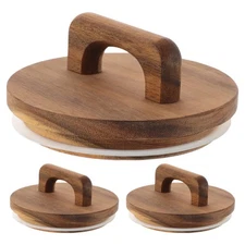 3 Pcs Handle Wooden Cover Airtight Silicone Seal Lids Canister Replacement