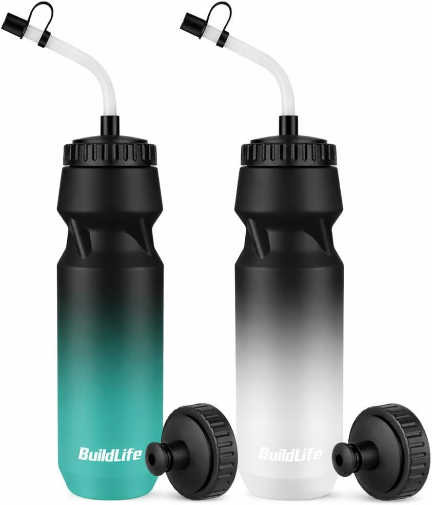 With Long Straw -32 Oz Squeeze Sports Lacrosse Water Bottles