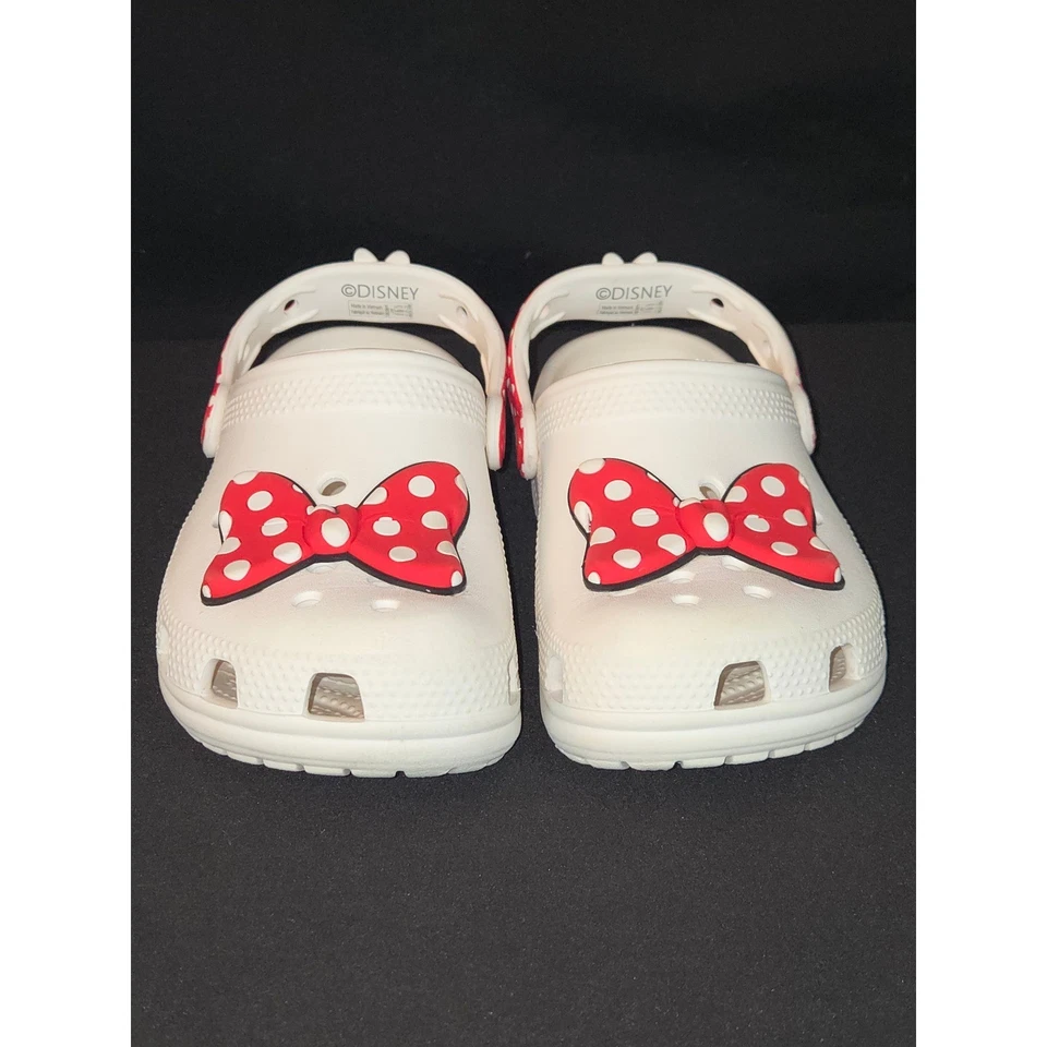 Disney Minnie Mouse Crocs Kids C13 White Red Polka Dot Bow Clogs Shoes - Image 2 of 4