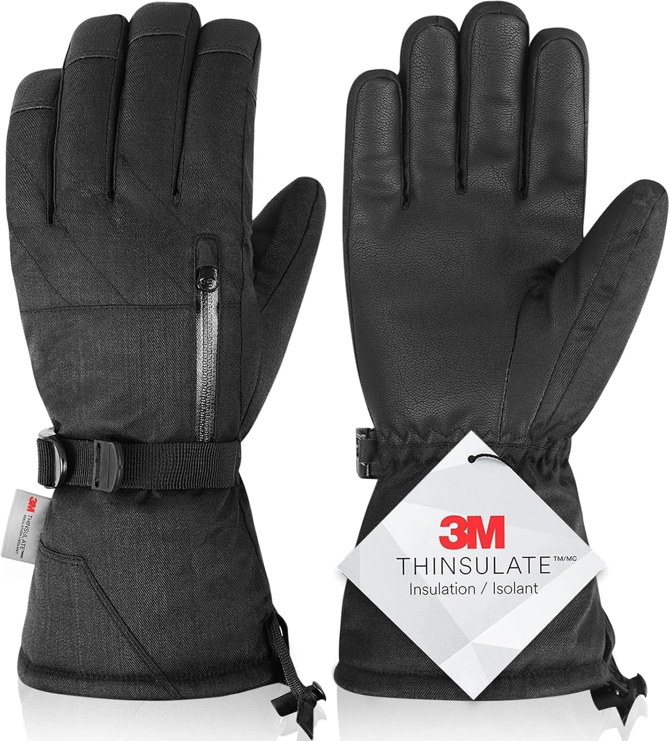 Unisex Waterproof Touchscreen Ski Gloves for Men Women, 3M Medium, Black