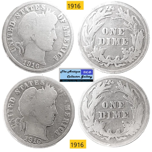Antique 1916⌛US Philadelphia Mint Silver Barber Dimes🪙As Depicted🪙