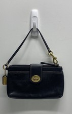 Coach Vintage Black Leather Turnlock Wristlet Clutch Brass Hardware Bag
