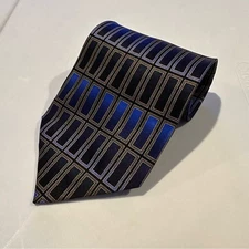 Pure Silk Bergamo Black Gold and Blue Patterned Tie