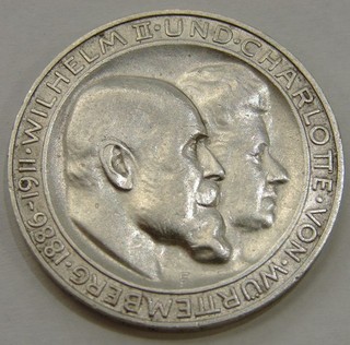 Germany Wurttemberg 1911 F Silver 3 Mark KM# 636