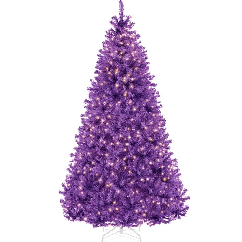 Best Choice Products Pre-Lit Artificial Tree Incandescent Lights Purple