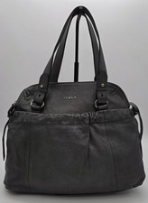 Furla Gray Leather Satchel Silvertone Hardware Made In Italy Pre-loved 0350