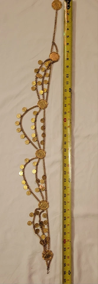 De Colección Napoleón León Moneda Declaración Cinturón Alta Costura Tono Dorado 36" Monedas Doble Cara Foto 2 de 4