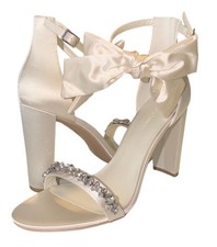 Oleg Cassini Melania Ivory Bow Detail Ankle Buckle Rhinestone Heels Size 9 NIB