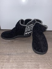 Muk Luks Women's Fair Isle Knit Bootie Slippers Black/White Button 7 M