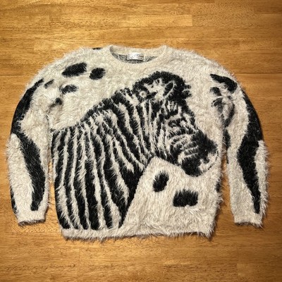 Mirumi Zebra Sweater Womens Small Soft Fluffy Black & Cream Africa Safari Animal