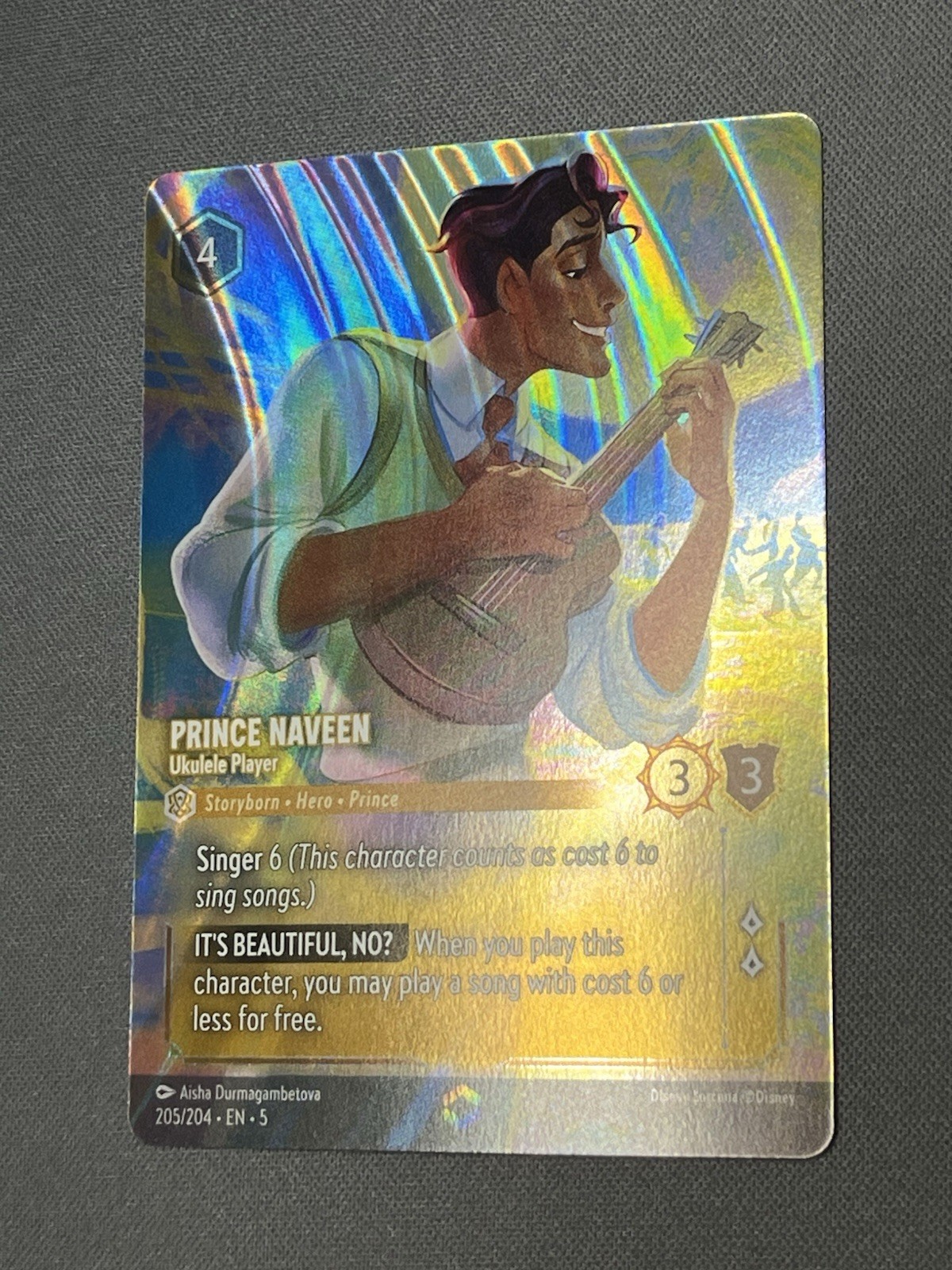 Lorcana Prince Naveen - Ukulele Player (Enchanted) 205/204 Shimmering Skies Holo