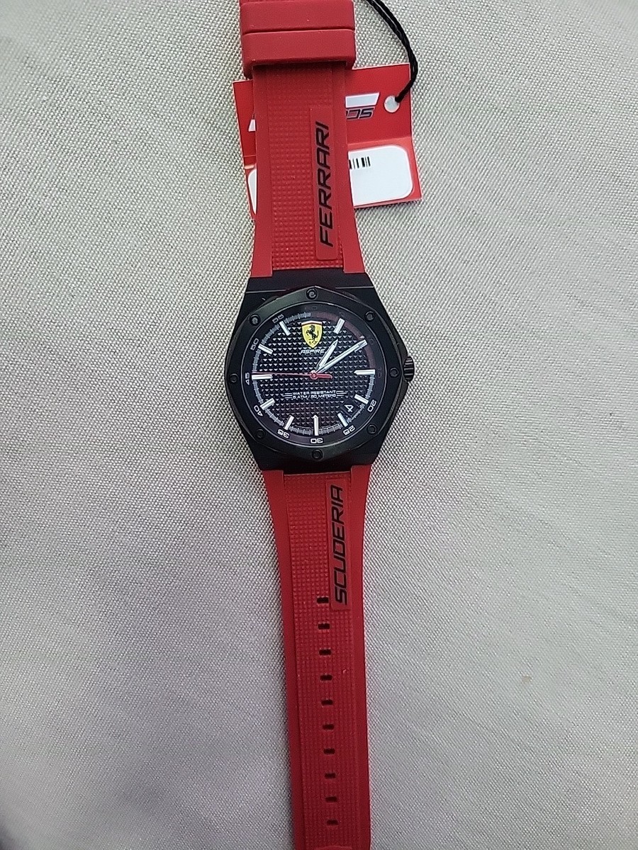 NWT Men's Ferrari Scuderia Red Silicone Black Wrist Watch