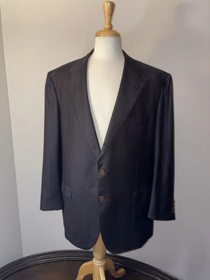 Kiton Napoli Dark Brown Navy Trim Pure Cashmere Blazer 50L2/3 Roll