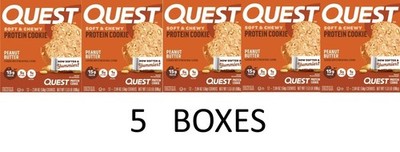 QUEST Soft & Chewy Peanut Butter Protein Cookie - 12 Cookies in a Box - 5 BOXES