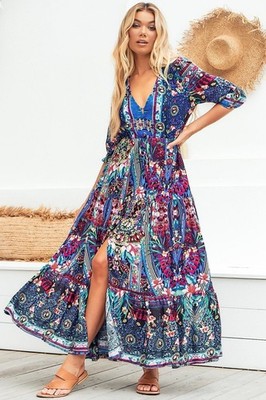 Jaase X Salty Crush Exclusive Tessa Boho Maxi Dress Rocco Sleeves Sz S