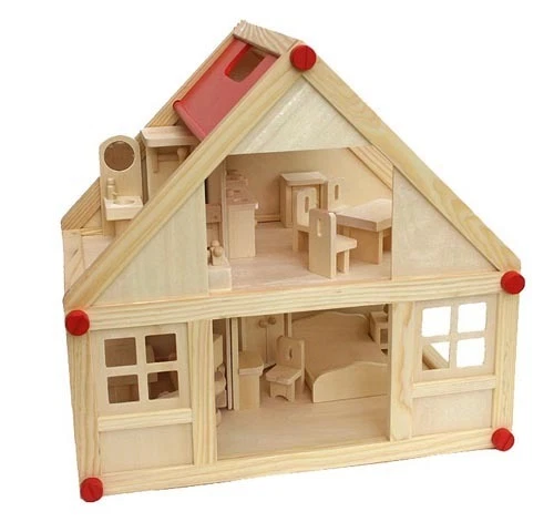 VDP Freda Puppenhaus + Puppenmöbel Puppenhausmöbel Holz 28 teilig + Hussen