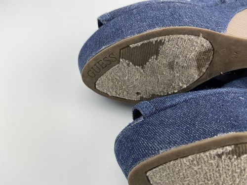 Guess Blue Denim Wedge Sandals Shoes Women 9M Peep Toe Dress Heel - Picture 6 of 9