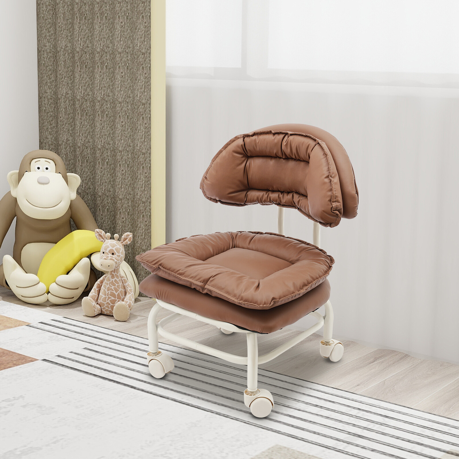 Brown Rolling Stool with Back Rest Heavy Duty Rolling Stool Roller Chair USA