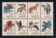 WILDLIFE - SET OF 8 U.S. STAMPS - FOX, MOOSE, CHIPMUNK, RACCOON - MINT CONDITION