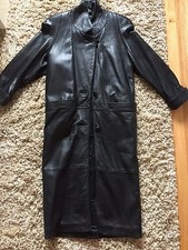 Women's Thinsulate Black Leather Overcoat In Size Xs