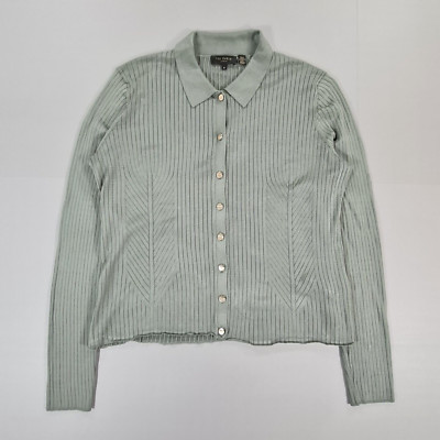 Ted Baker Damen Shirt grün groß Rippstrick Knopfleiste Oberteil Stretch Meenaa