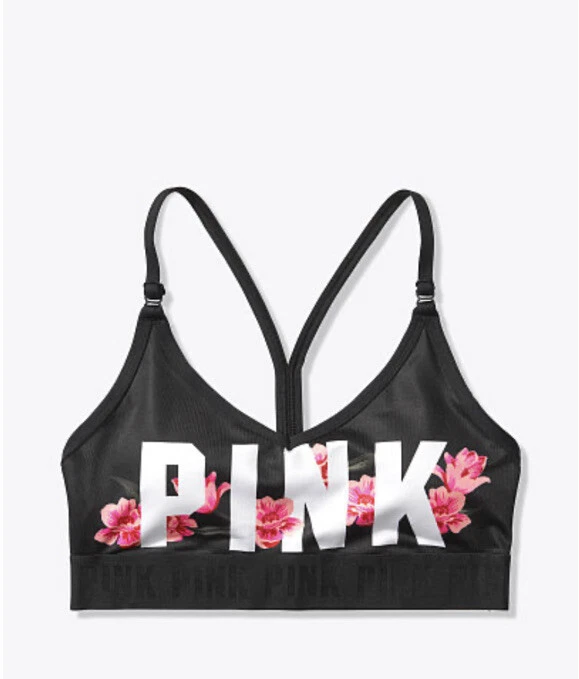 Sujetador deportivo Victoria s Secret ROSA Ultimate con tiras de gimnasio para nadar negro floral XS S