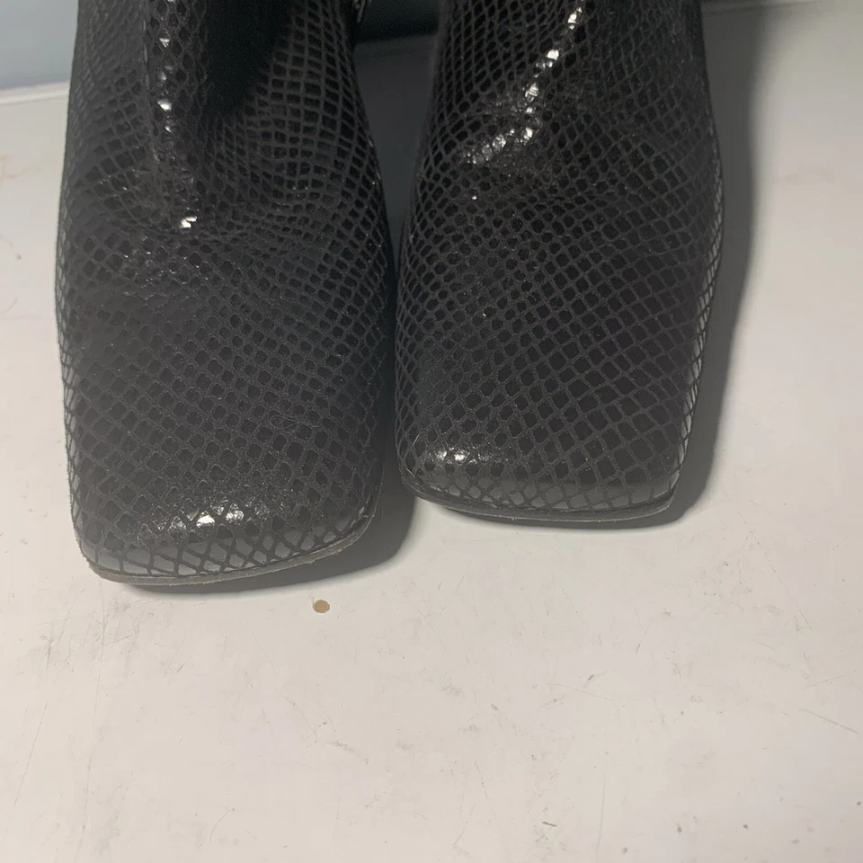 Botines Via Spiga Estampado Piel de Serpiente Cuero Negro Punta Cuadrada Italia Talla 6 Foto 4 de 4