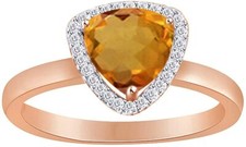 Triangle Cut Simulated Citrine Engagement Halo Ring in 14K Gold Plated Silver