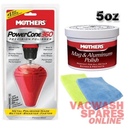 HERRAMIENTA DE PULIDO DE METAL MOTHERS POWERCONE + MAG Y ESMALTE DE ALUMINIO 5 oz RUEDA PERSONALIZADA