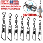 50/100PCS Fishing Barrel Swivel with Interlock Snap Fishing Swivel Size 14#-3/0
